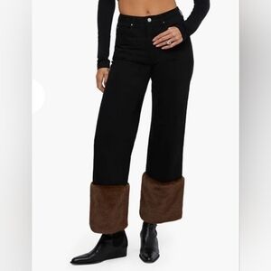 NWOT WeWoreWhat Black Straight Leg Jeans With Faux Fur Cuffs Size 24